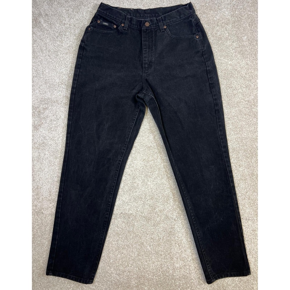 Vtg Lee Women's Black Denim High Waisted‎ Straight Leg Jeans Size 14 Med